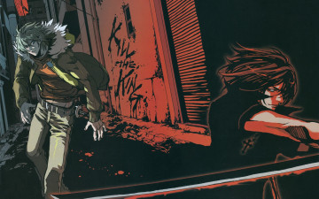 Картинка аниме togainu+no+chi крест катана улица ночь shiki akira двое поединок togainu no chi