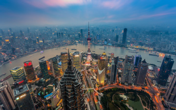 Картинка shanghai +china города шанхай+ китай башня небоскребы река
