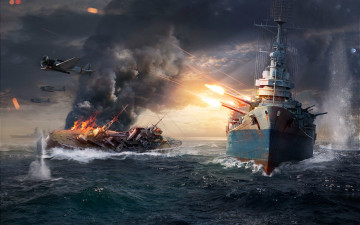 Картинка видео+игры world+of+warships море самолеты корабли