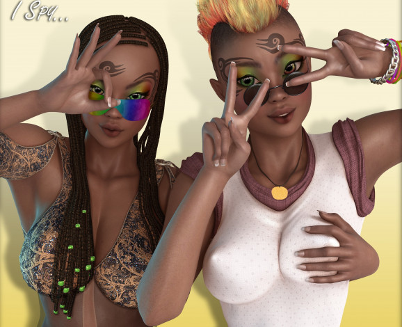 Обои картинки фото 3д графика, люди , people, жест, фон, взгляд, девушки