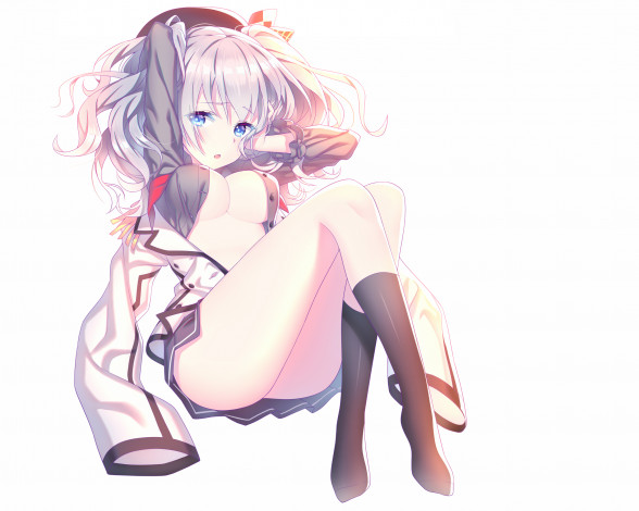 Обои картинки фото аниме, kantai collection, голубые, глаза, touwa, nikuman, серые, волосы