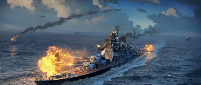 Обои картинки фото видео игры, world of warships, море, самолеты, корабли