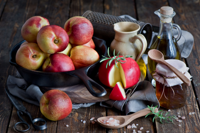 Обои картинки фото еда, разное, масло, мёд, сыр, персики