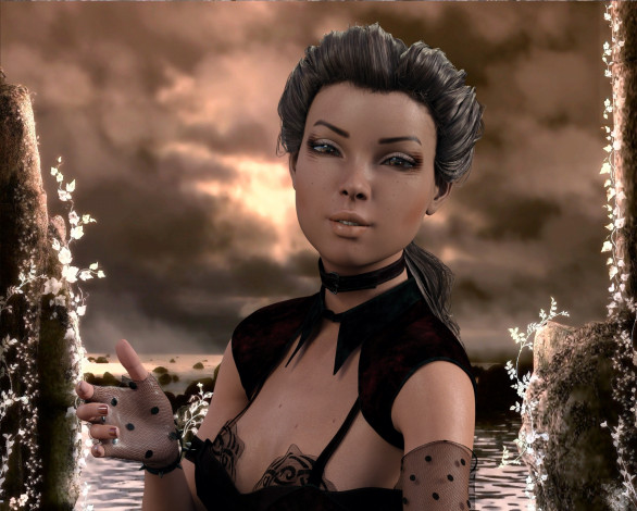 Обои картинки фото 3д графика, портрет , portraits, девушка, взгляд, фон