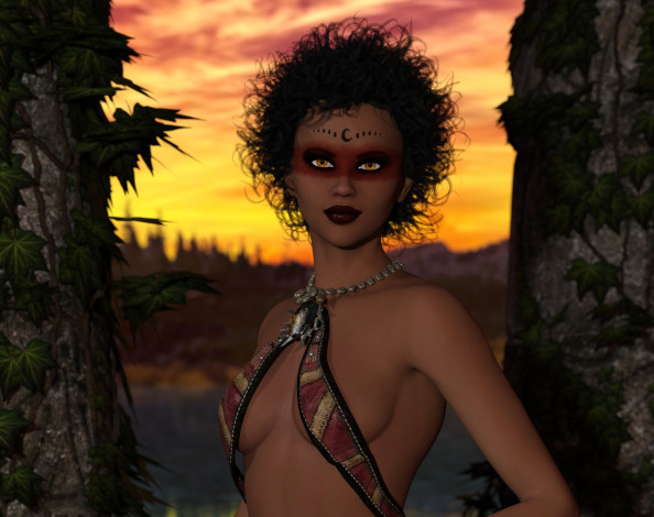 Обои картинки фото 3д графика, фантазия , fantasy, девушка, взгляд, фон