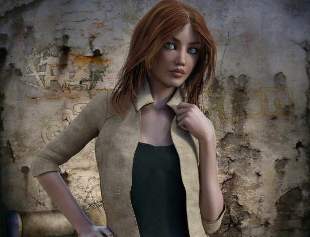 Обои картинки фото 3д графика, люди , people, взгляд, девушка, фон