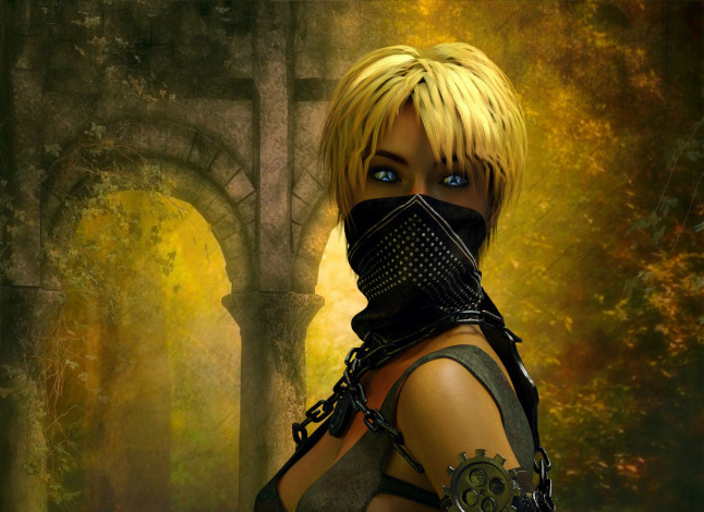 Обои картинки фото 3д графика, фантазия , fantasy, фон, взгляд, девушка