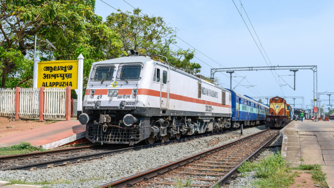 Обои картинки фото техника, поезда, локомотив, рельсы, состав