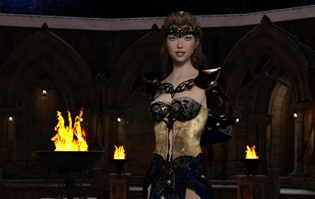 Обои картинки фото 3д графика, амазонки , amazon, девушка, фон, взгляд