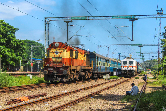 Обои картинки фото техника, поезда, локомотив, рельсы, состав