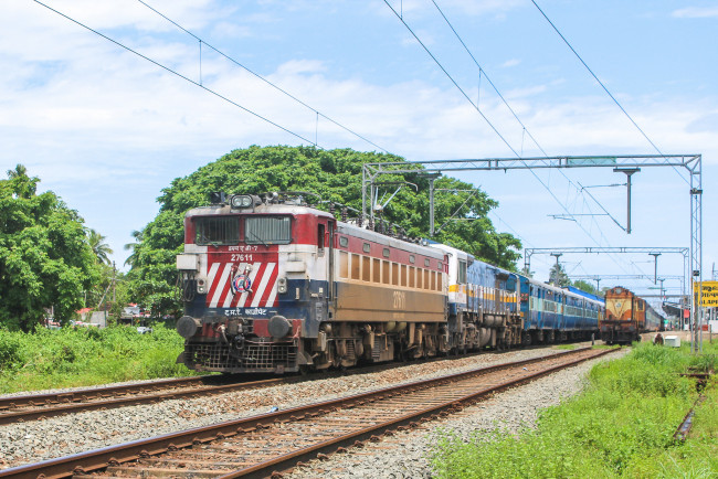 Обои картинки фото техника, поезда, локомотив, рельсы, состав