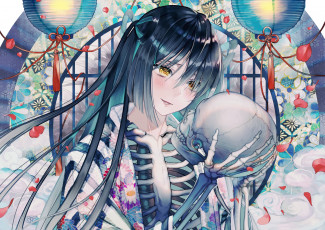 Картинка аниме животные +существа фон взгляд девушка