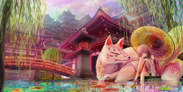 Картинка аниме животные +существа девушка