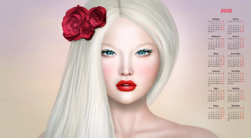 Картинка календари рисованные +векторная+графика цветок лицо взгляд девушка 2018