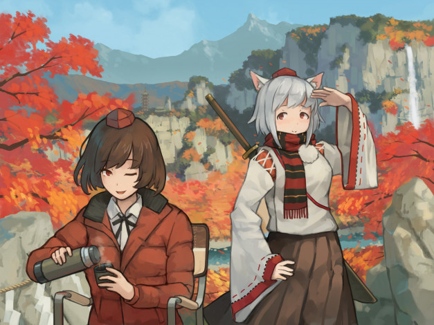 Обои картинки фото аниме, touhou, девушки