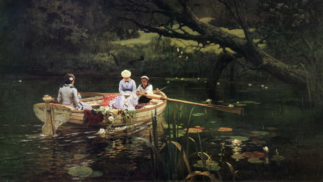 Обои картинки фото рисованное, василий поленов, абрамцево, на, лодке, картина, василий, поленов, пейзаж