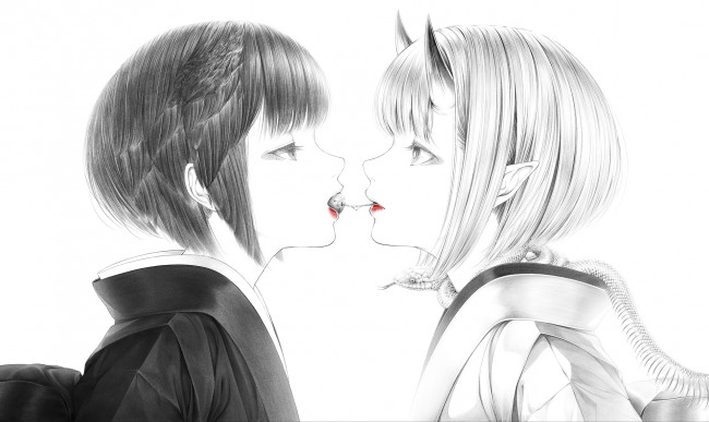 Обои картинки фото аниме, ангелы,  демоны, девочки