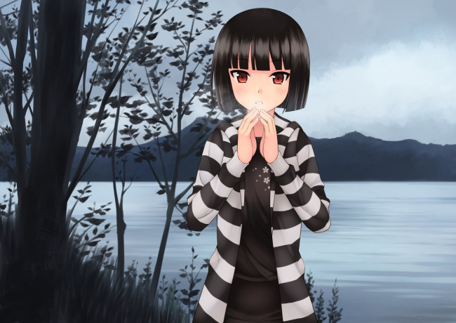 Обои картинки фото аниме, unknown,  другое , фон, взгляд, девушка