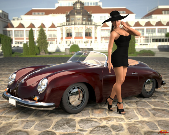 Обои картинки фото 3д графика, люди-авто, мото , people- car ,  moto, фон, взгляд, девушка