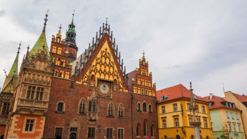 Картинка города вроцлав+ польша старинные дома часы