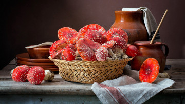 Картинка разное -+другое корзинка мухоморы грибы