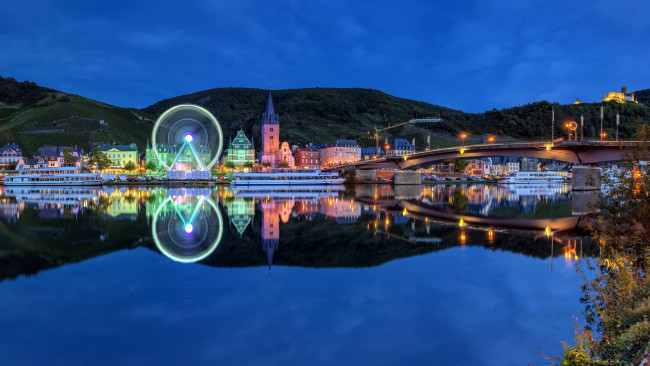 Обои картинки фото bernkastel-kues, germany, города, - огни ночного города