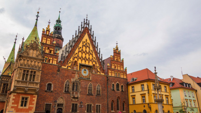 Обои картинки фото города, вроцлав , польша, старинные, дома, часы