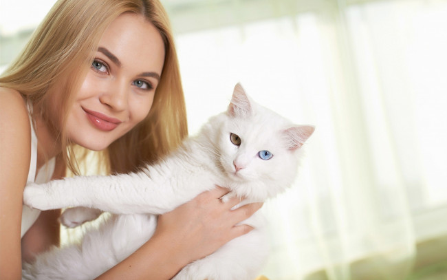 Обои картинки фото девушки, talia blonde , talia cherry,  ксения михалева, блондинка, кот