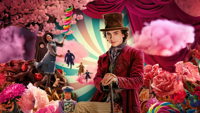 Обои картинки фото wonka ,  2023 , кино фильмы, wonka, вонка, мюзикл, фэнтези, комедия, тимоти, шаламе, оливия, колман, хью, грант, timothee, chalamet, olivia, colman, hugh, grant