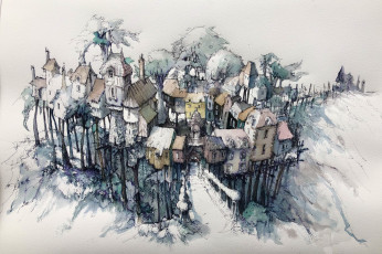 обоя рисованное, города, город