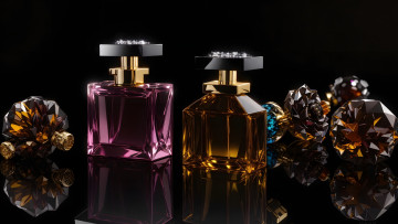 обоя 3д графика, реализм , realism, флаконы, духи, отражение