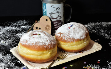 обоя еда, хлеб,  выпечка, пончики, сахарная, пудра