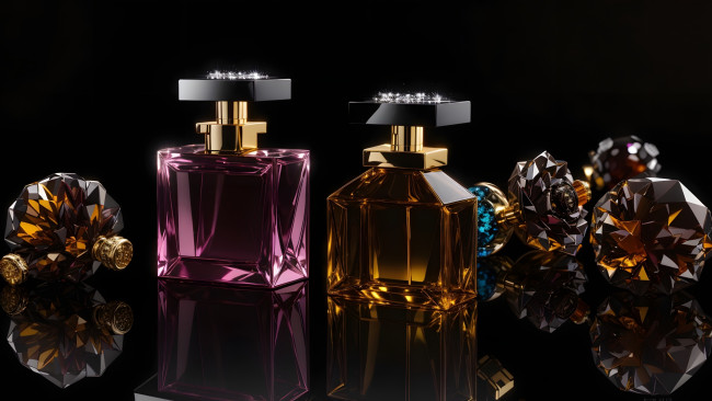 Обои картинки фото 3д графика, реализм , realism, флаконы, духи, отражение