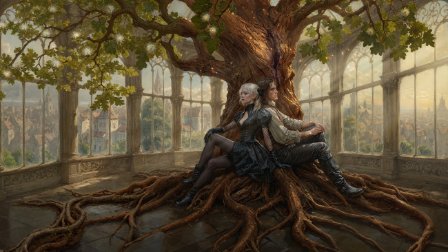 Обои картинки фото фэнтези, люди, дерево