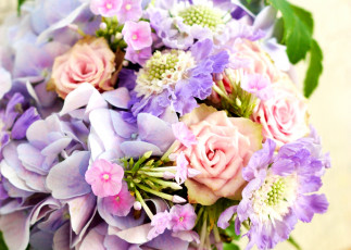 Картинка цветы букеты композиции розы флоксы гортензия скабиоза