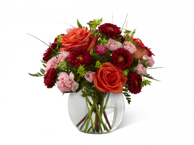 Обои картинки фото цветы, букеты,  композиции, розы, астры, гвоздики, букет, ваза