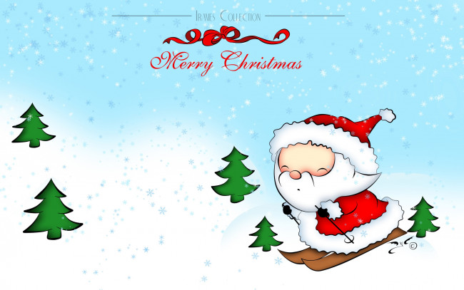 Обои картинки фото праздничные, векторная графика , новый год, лыжи, дед, мороз