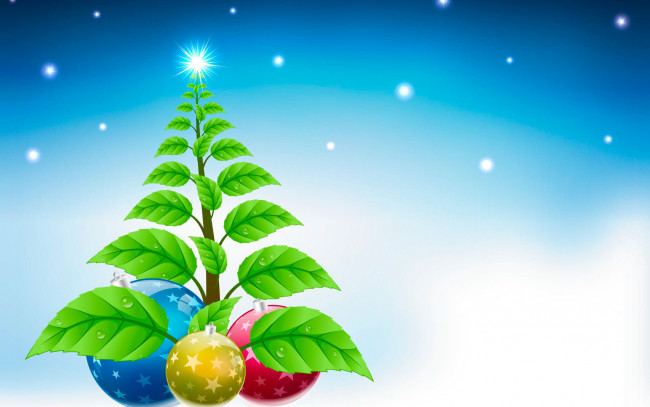 Обои картинки фото праздничные, векторная графика , новый год, ветка, листья, шарики