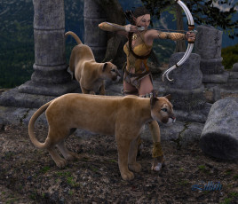 Картинка 3д+графика эльфы+ elves фон лук пумы взгляд эльфийка