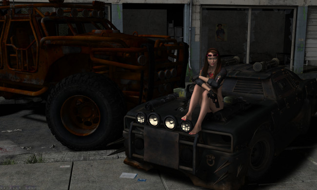 Обои картинки фото 3д графика, люди , people, фон, взгляд, девушка, автомобиль