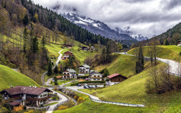 Картинка города -+панорамы деревня дома лес дороги горы