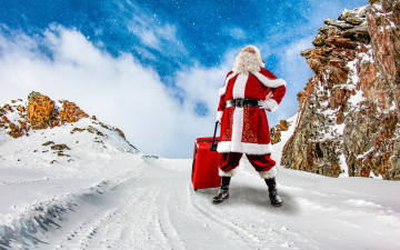 Картинка праздничные дед+мороз +санта+клаус снежинки новый год фотошоп красный облака шуба небо пейзаж сапоги рождество шапка стоит камни дед мороз штаны борода праздник зима ремень природа снег чемодан санта-клаус на дороге очки перчатки