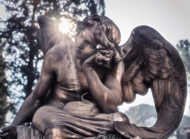 Обои картинки фото разное, садовые и парковые скульптуры, ангел, солнце, мрамор, скульптура