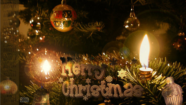 Обои картинки фото календари, праздники,  салюты, свеча, шар, ветки, 2018