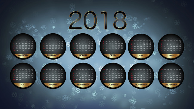 Обои картинки фото календари, рисованные,  векторная графика, снег, календарь, 2018, фон, снежинки, зима