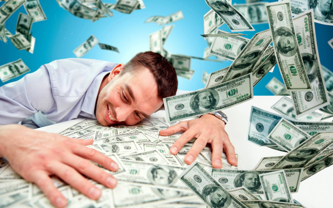 Обои картинки фото мужчины, - unsort, много, доллары, радость