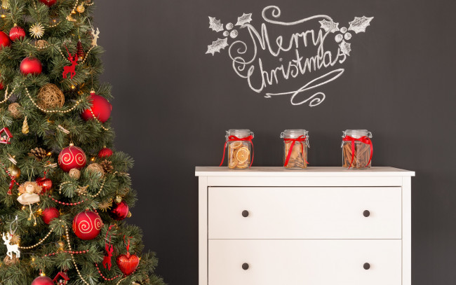 Обои картинки фото праздничные, новогодний очаг, украшения, happy