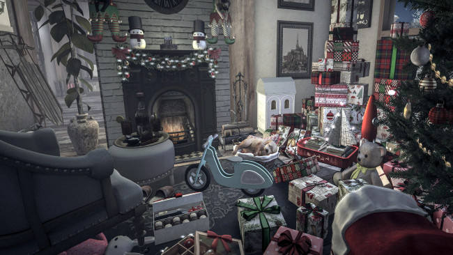 Обои картинки фото праздничные, новогодний очаг, камин, елка, подарки