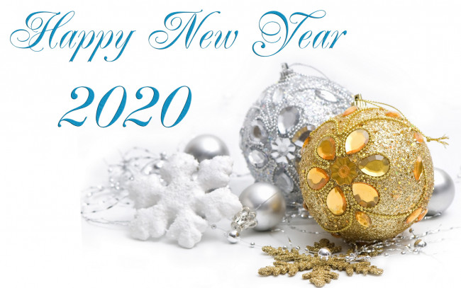 Обои картинки фото праздничные, украшения, цифры, снежинки, шарики, поздравление