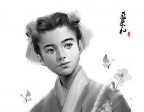 Картинка рисованное люди девушка бабочки цветок бессмертная